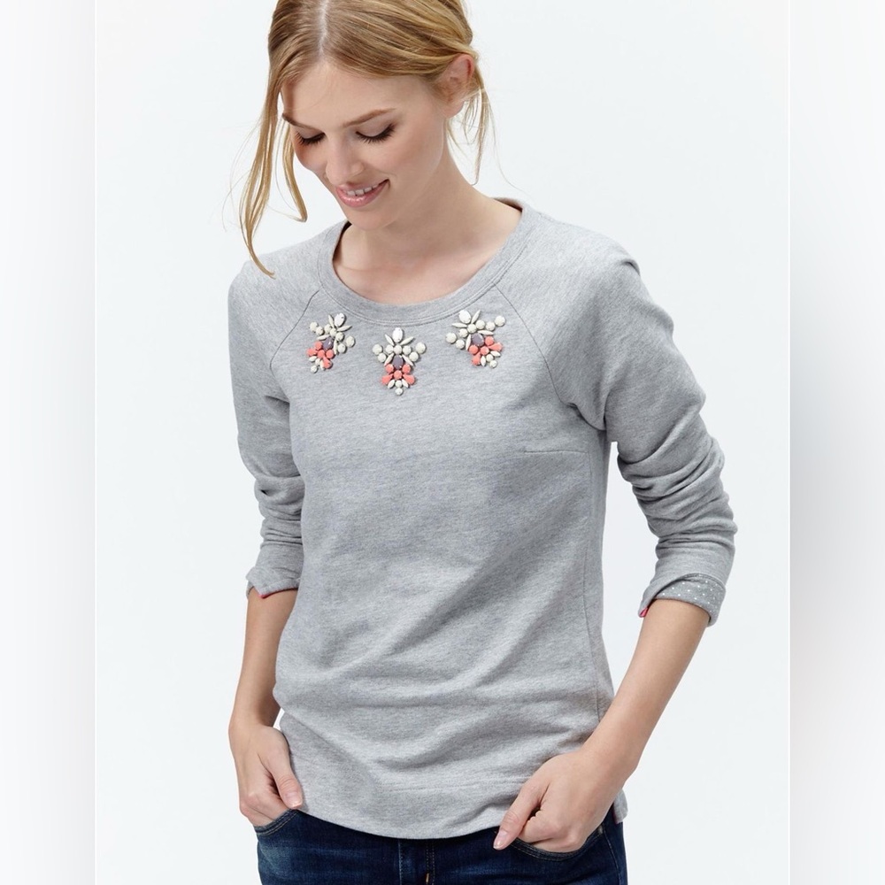 Joules Prudence Long Sleeve Sweatshirt Gray Beaded Cotton Size 12 *E